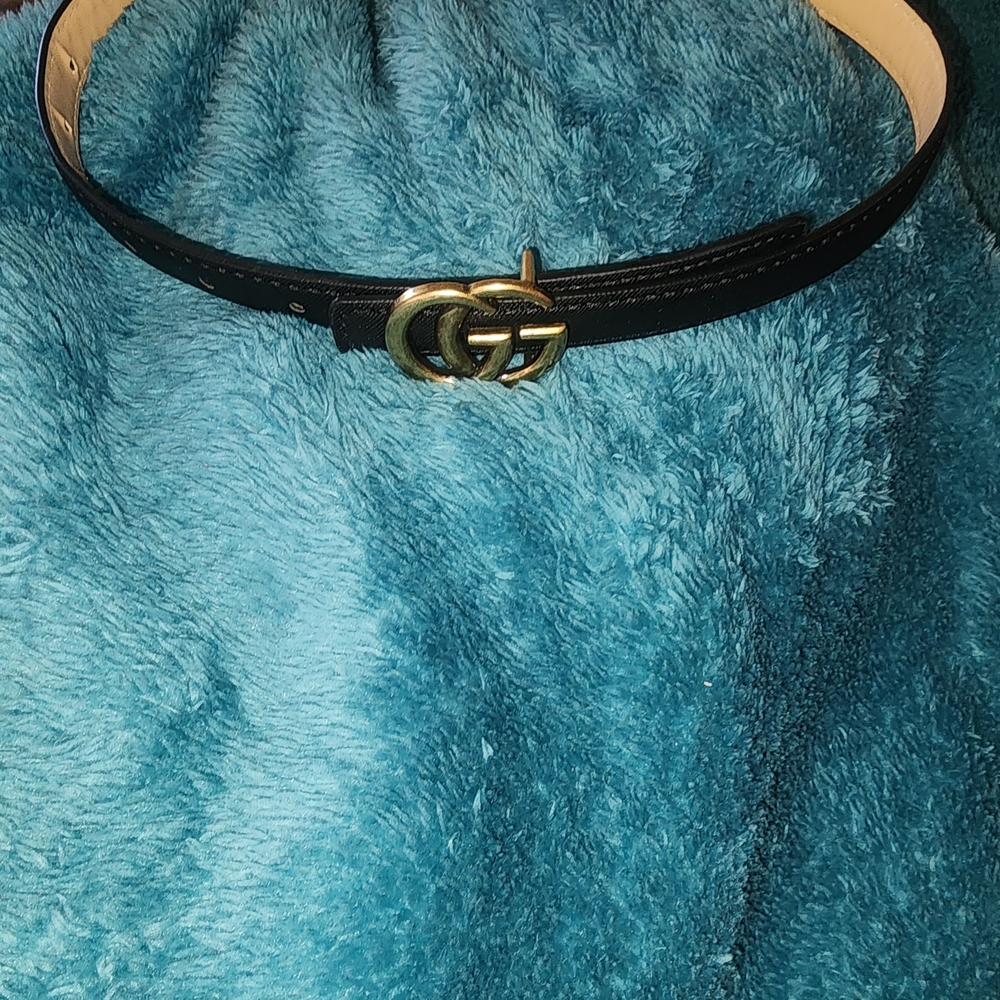 Kids' GG Black Leather Belt with Gold Double-G Buckle